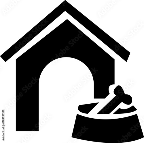 Dog house or doghouse kennel flat vector icon for pet apps and websites, Black silhouette dog animal house vector illustration, isolated on transparent background