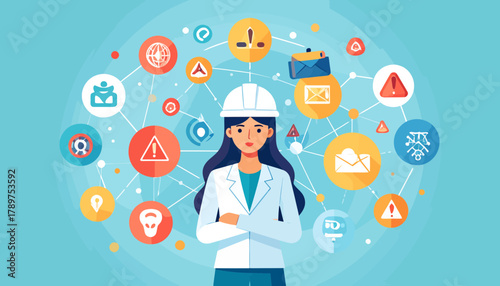 Professional engineer managing a complex network of alerts and information, highlighting the critical need for effective strategies to mitigate burnout and reduce workplace stress