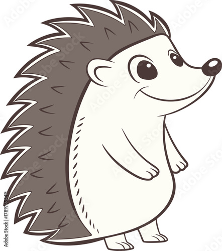 A cartoon illustration of a hedgehog, centered in the frame, is depicted in a simple, line-art style. The hedgehog faces the viewer and is presented in a side profile. Its body is light, while its spi