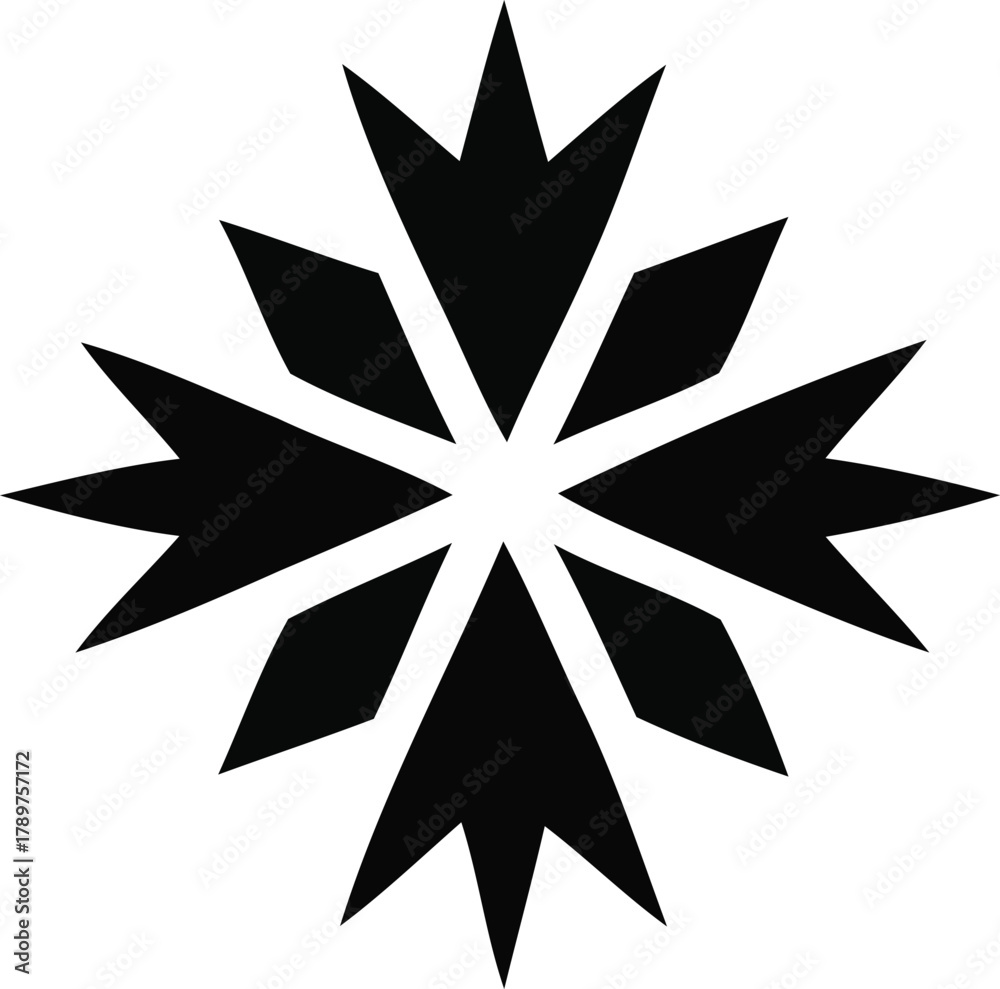 Obraz premium Abstract geometric star symbol with eight radiating points creating a dynamic, modern, and symmetrical design element, ideal for branding, decoration, and graphic projects