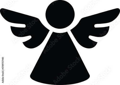 An angel silhouette icon representing spirituality, divinity, protection, and guidance, a symbolic religious figure or heavenly messenger, perfect for Christmas, solemn events, and spiritual themes.