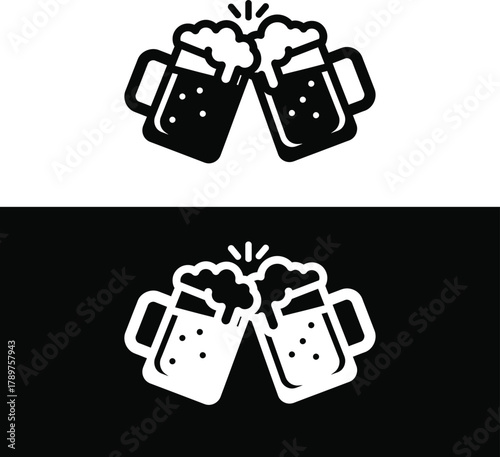 Clinking Beer Mugs Icon - Toast, Celebration, and Cheers Drink Symbol