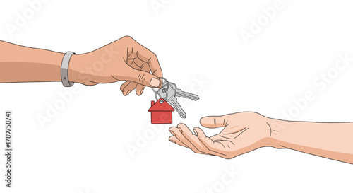 Handing over house keys symbolizes new home ownership and successful real estate transaction, a milestone moment