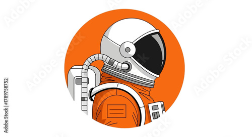An astronaut in a white and orange spacesuit, wearing a helmet with a reflective visor, ready for space exploration