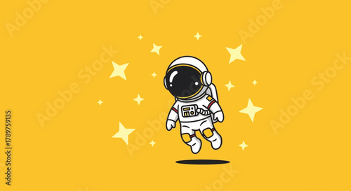Astronaut floating in space with stars and sparkles, a whimsical illustration of space exploration and cosmic wonder