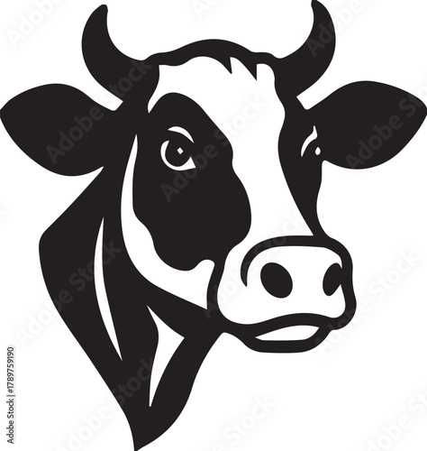 Black and white cow head vector logo design isolated on white background for dairy products