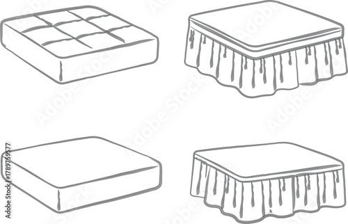 Folded linens and bed skirt icon set