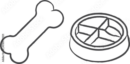 Dog bone and divided feeding bowl icons