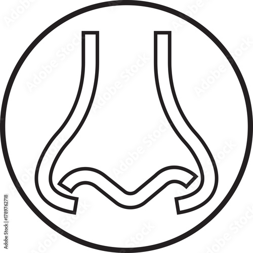 Human nose icon in line medical, anatomy and cosmetic style. Vector illustration for healthcare, smell, respiration, allergy and beauty design concept isolated on transparent background.