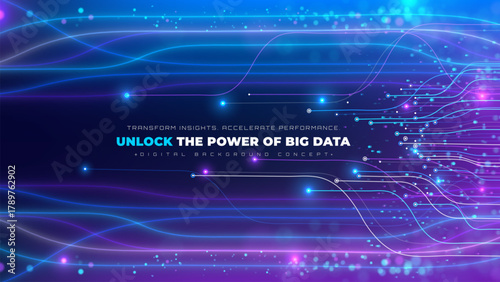 Big digital data cycle flow with abstract glowing particle waves, vector illustration design concept for futuristic technology background, science, cyber security.