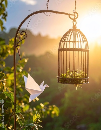 Paper Birds Freedom - Origami Dove Soaring from Cage.