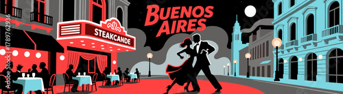 Dancers performing tango in Buenos Aires street at night
