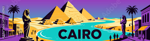 Cairo cityscape illustration in vibrant colors