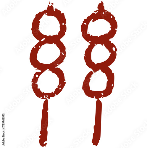 meatball skewer sketch, simple crayon line art illustration, Asian street food icon, grilled snack, fast meal, doodle style element, barbecue concept, popular restaurant menu