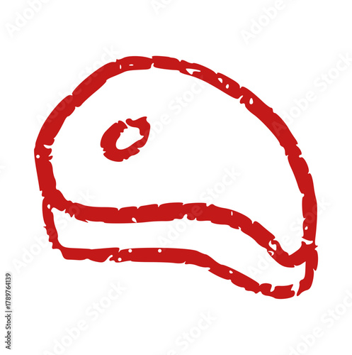 Meat Steak Stamp Icon, Grunge Style Hand-Drawn Food Illustration, Rough Textured Sketch, Simple Butcher Shop or Barbecue Menu Design Element
