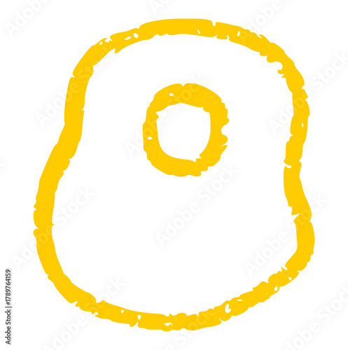 Crayon Drawing of Fried Egg, Simple Hand-Drawn Food Illustration, Childhood Sketch Style, Rough Texture, Breakfast Design Element