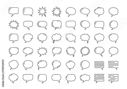Collection of Black and White Speech Bubble Outlines.