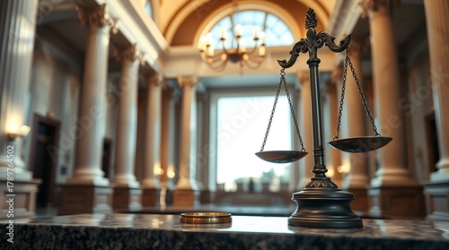 Scales of justice in a courtroom setting indoor