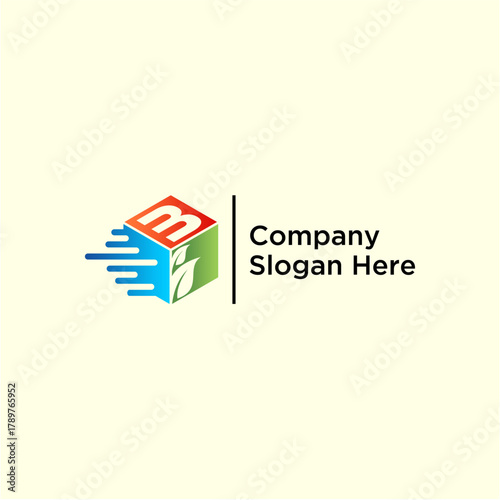 concept letter B speed box leaf logo design vector template