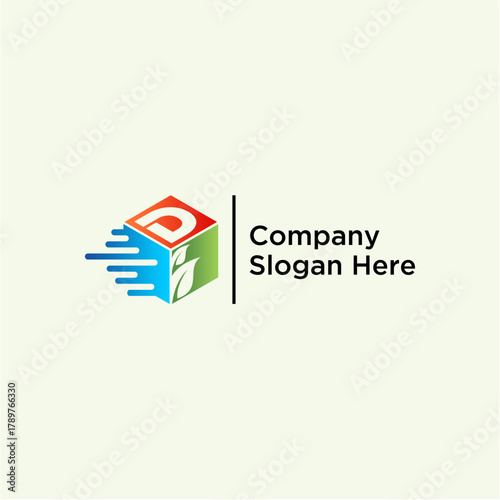 concept letter D speed box leaf logo design vector template