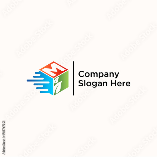 concept letter M speed box leaf logo design vector template