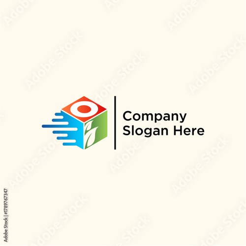 concept letter O speed box leaf logo design vector template