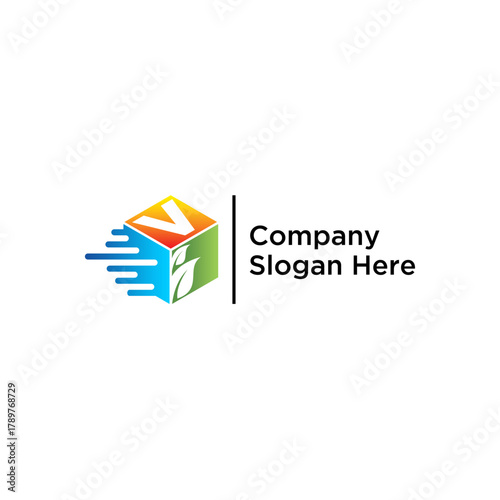concept letter V speed box leaf logo design vector template