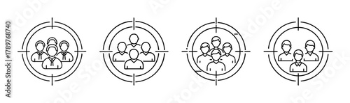 Target audience concept line icons set. demographic segmentation signs.