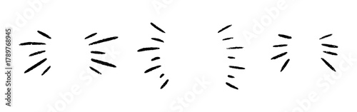 Text highlight emphasis for title, headline attention mark lines. Crayon and chalk hand drawn design, twinkle comic effect elements. Shine radiation sunburst sparkle rays. Vector illustration