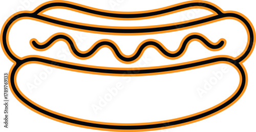 Simple outline drawing of a hot dog with mustard