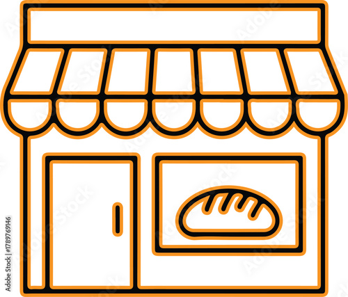 Simple bakery shop facade with bread display