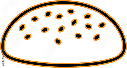 Simple line drawing of a sesame seed bun top