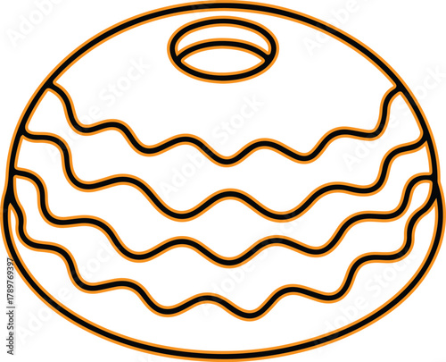 Stylized oval bead with wavy lines and hole