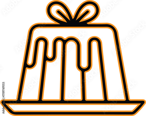 Dessert jelly pudding with chocolate drizzle and bow