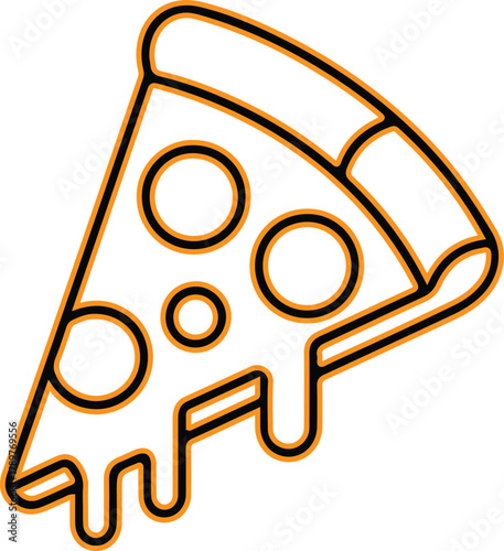 Simple slice of pepperoni pizza icon with dripping cheese