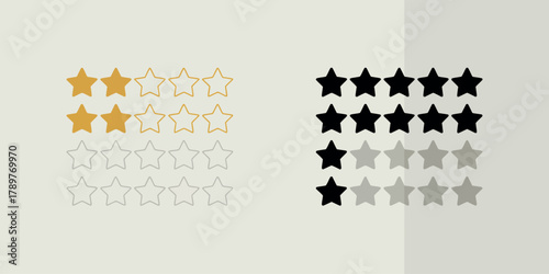 Customer rating system with gold and black stars and reflections
