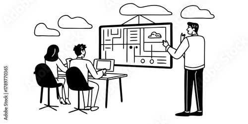 Futuristic Engineers Collaborating on Digital Data Architecture