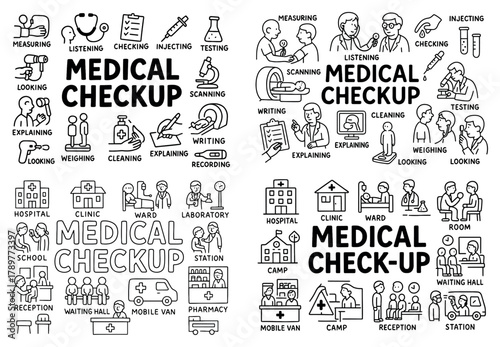 Medical checkup graphics illustrating procedures