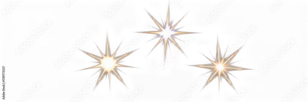 Fototapeta premium Three shimmering stars create a celestial display of light and sparkle.
