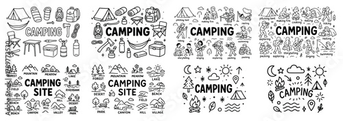 Camping icons and illustrations set