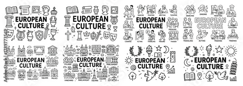 European culture icons and activities illustration