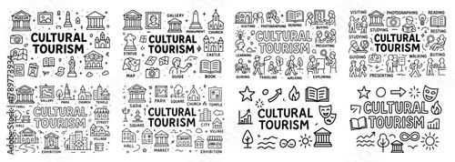 Cultural tourism icons and illustrations collection
