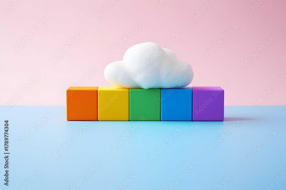 Obraz premium Rainbow blocks with cloud on pastel background for creative concept and design ideas
