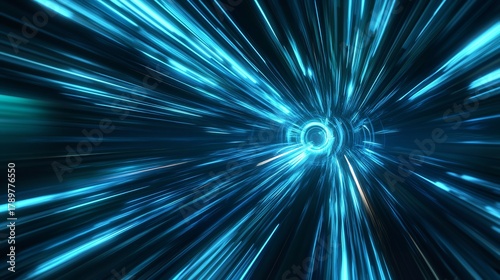 Abstract blue light speed tunnel background, futuristic and technological concept with glowing lines