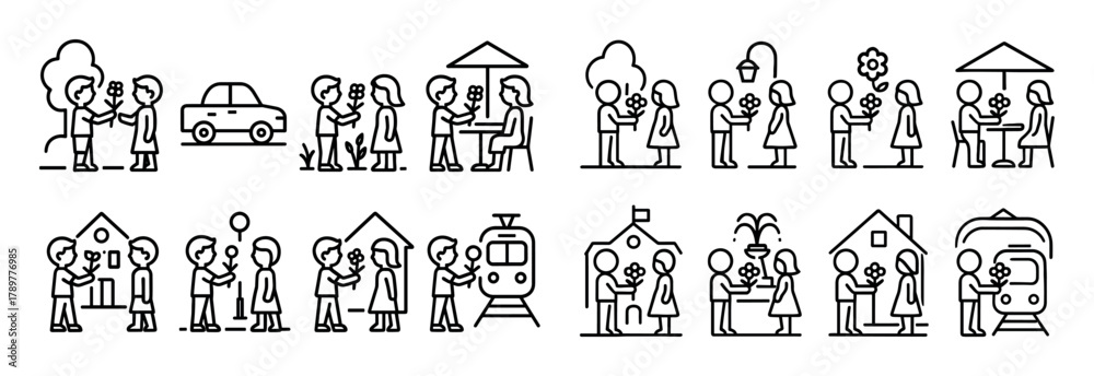 Fototapeta premium Boys Giving Flowers Icons