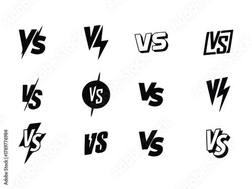 VS Logo Vector Set. Bold Versus Symbols for Match and Competition Design