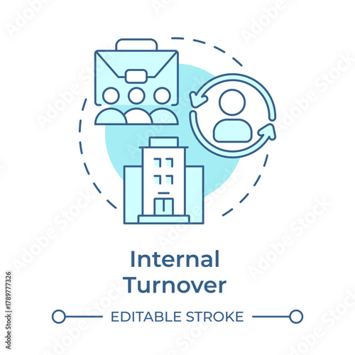 Internal turnover soft blue concept icon. Worker moving to other department. Staff attrition type. Round shape line illustration. Abstract idea. Graphic design. Easy to use in promotional material,