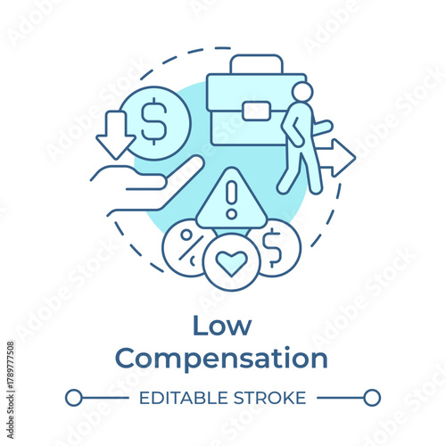 Low compensation soft blue concept icon. Uncompetitive pay. Cause of voluntary employee turnover. Round shape line illustration. Abstract idea. Graphic design. Easy to use in promotional material,