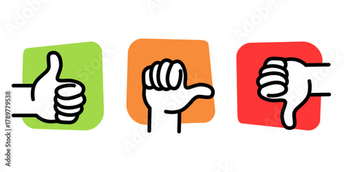 Icônes d’évaluation avec pouces levés, neutres et baissés