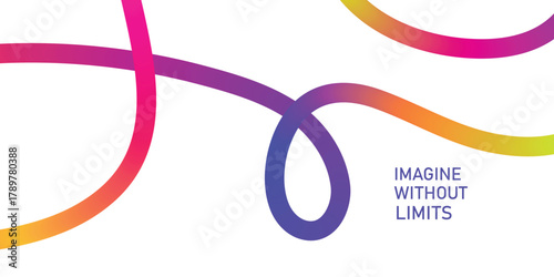 Gradient ribbon curves and text imagine without limits on white background abstract blue
